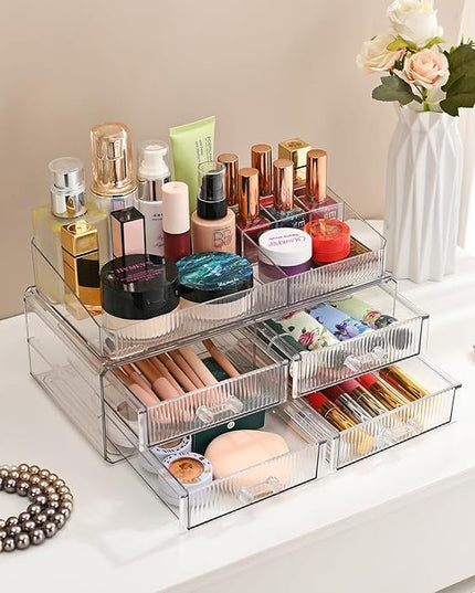 ZHIAI stackable storage drawer, transparent cosmetics storage box, cosmetics and beauty products storage organizer, suitable for makeup room, bathroom, storage room, home