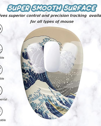 Ergonomic Mouse Pad Wrist Rest, Japanese Sea Wave Mouse Pad with Wrist Support, Memory Foam Massage Design & Non-Slip PU Base MousePads for Pain Relief, Desk, Office, Home, Kanagawa Wave