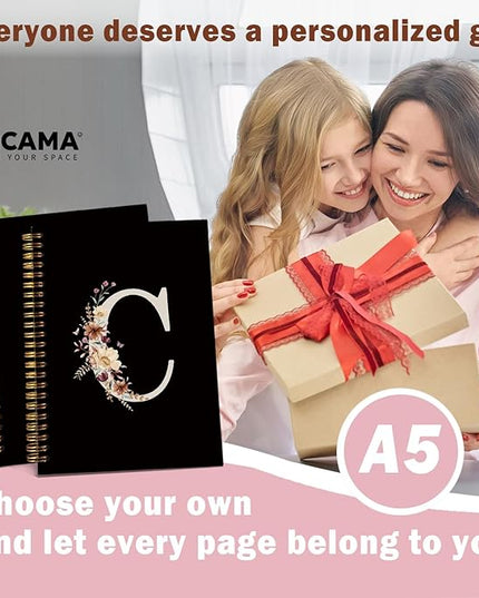 Lacama Campus Initial Letter C Notebook Journal, Cute Wildflower Personalized Black Spiral Notebook, School Supplies, Customized Monogrammed Gifts, Birthday Gifts for Women, Office Supplies