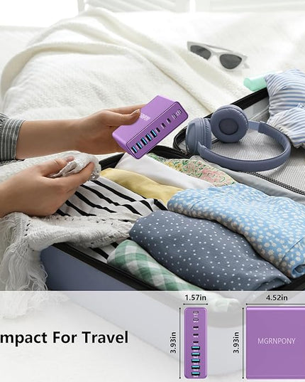 320W USB C Charger Block, 10-Port USB C Charging Station GaN III PD 65W Laptop Fast Charger Adapter for MacBook Pro/Air, DELL, iPad, iPhone, Samsung Galaxy (Purple)
