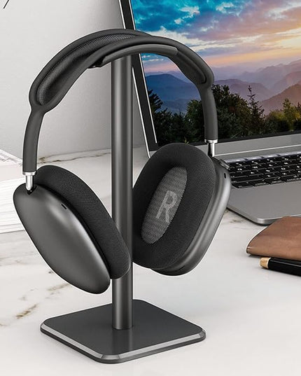 Headphone Stand, Rounded Corner Headset Holder, Anti Slip Base, TPU Tray, Aluminum Supporting Bar Headset Holder for Home Gaming Office (Black)
