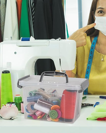 3 L Small Clear Storage Latch Box, 6 Pack Plastic Stackable Organizer Containers with Lids