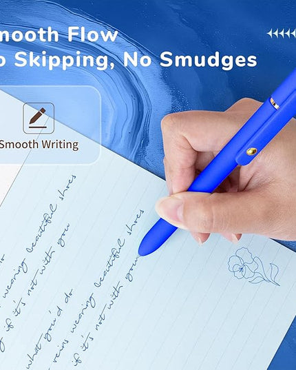 UIXJODO Blue Pens, 6 Pcs Blue Ink Pens Fine Point Smooth Writing Pens, 0.5mm Colored Ink Gel Pens for Journaling Note Taking, School Supplies Gifts for Women (6 Pcs Gold Blue - Blue Ink)