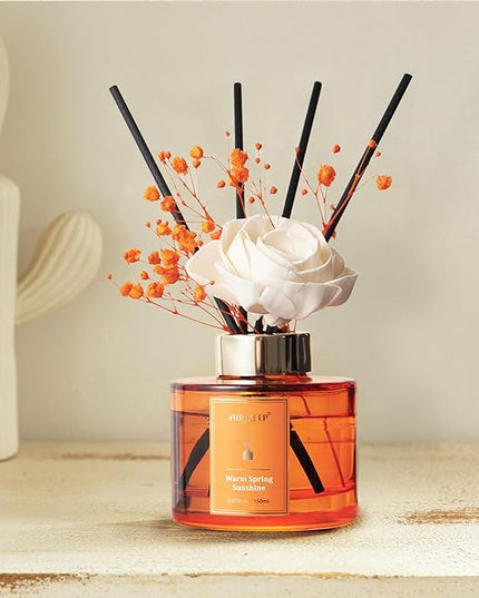 Airkeep Flower Reed Diffusers Set, 5.07 oz Freesia/Passion Fruit/Orange Scented Oil Diffuser with 8 Reed Sticks, Home Fragrance Diffuser Gift Set for Bathroom & Office Decor 150ml