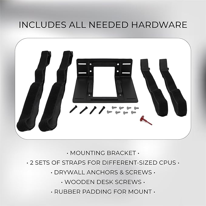 HumanCentric SFF Under Desk PC Mount and PC Wall Mount Bracket for Small Form Factor Desktop Tower, UPS Wall Mount Bracket, Adjustable CPU Holder with Straps, Hardware Included