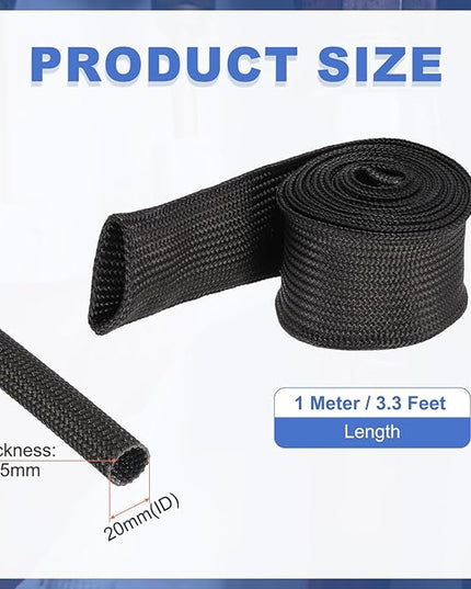 uxcell Insulation Cable Protector,20mm/0.79 Inch-1m/3 Feet High Temp Fiberglass Sleeve Black