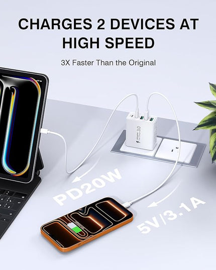 [2-Pack] USB C Wall Charger,60W 5-Port PD Fast USB C Charging Block,2USB C+3USB A Multiport Plug,Type C Power Adapter Brick Cube for iPhone 17/16/15/14/13/12/Pro Max/XS,iPad,for Switch,Samsung,Ultra 2