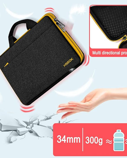 Hseok Laptop Case 13.3-14 inch Briefcase Handbag, Water-Resistant and Shockproof Computer Sleeve Compatible with MacBook Pro 14", Mac Air/Pro 13.3" and 13"-14" Notebooks Chromebooks,Black-Yellow