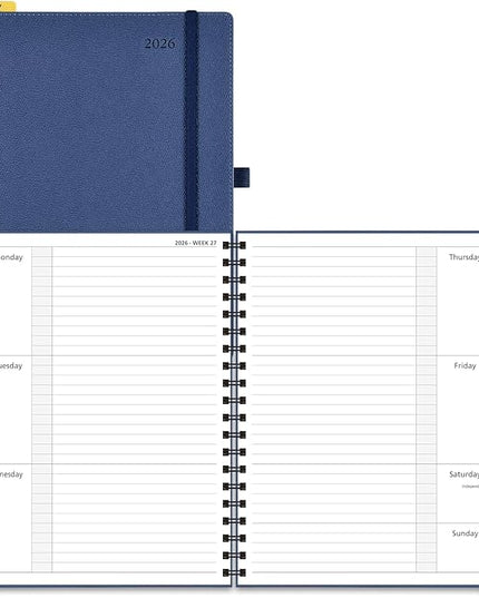 POPRUN 2026 Weekly and Monthly Planner Calendar, January 2026 - December 2026,Large 8.5'' x 10.5'' Spiral Bound Appointment Book, Includes Monthly Tabs, Inner Pocket,Soft Cover - Navy Blue