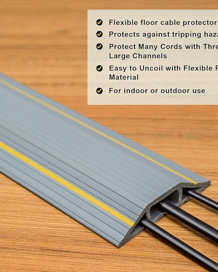 AGPTEK Heavy Duty Floor Cable Cover Cable Protector, 6.5 Ft Floor Cord Protector 3 Channels Floor Cord Cover (Mid Channel 0.93") Contains Cords, Cables and Wires, Good for Office, Home, or Outdoor