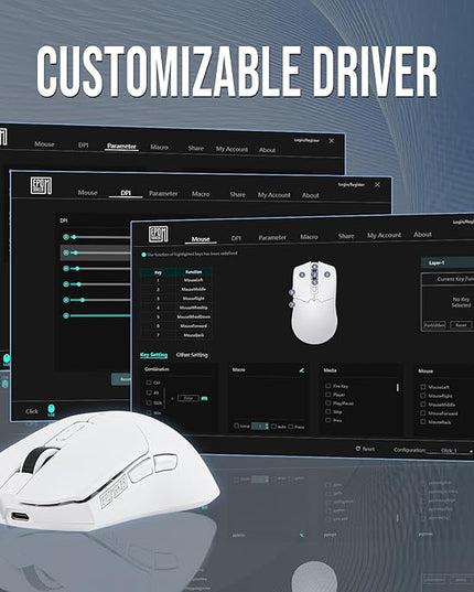 EPOMAKER Click Gaming Mouse Wireless 2.4Ghz/BT/Type-C, 800 to 42,000 DPI Adjustable, 8K Polling Rate, 500mAh, Lightweight Optical Mouse, for PC/Mac/Linux (White)