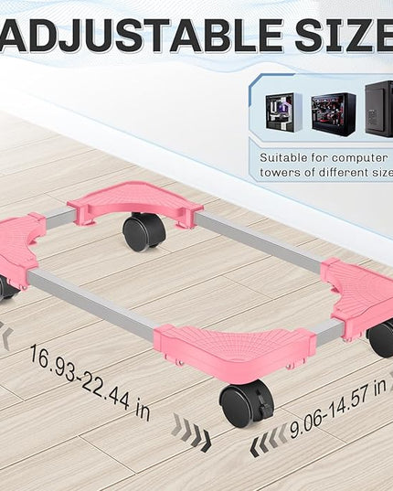Liitrton Mobile CPU Tower Stand with Ventilation, 4 Locking Casters, Multiple Colors, Fits Most Under Desk Stands for Office Gamers (Pink)