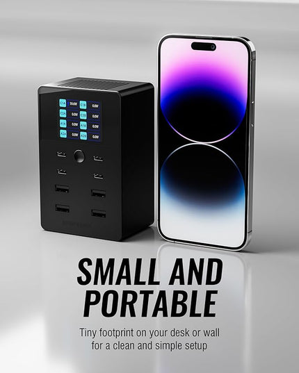 SABRENT Charger, 252W 8-Port Desktop Charging Station w/Real-Time LCD Display, UL Certified | USB C/A, Compatible with MacBook, iPhone, Samsung Galaxy, and Tablets
