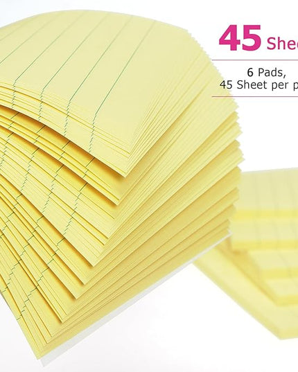 Early Buy 6 Pads Lined Sticky Notes with Lines 4x6 Self-Stick Notes Bright Color Sticky Notes, 45 Sheets/Pad (Yellow)