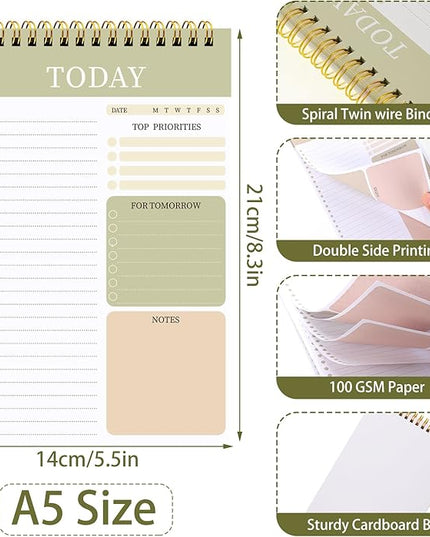 Thboxes 2 Packs To Do List Notepad, Total 208 Pages To Do List Notebook A5 Undated Daily Planner Notepad with Task Checklist Home Office School Supplies