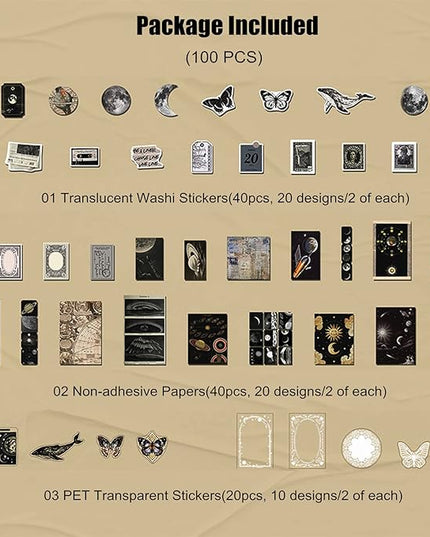 Esweny 100 PCS Vintage Ephemera Pack Journaling Scrapbooking Supplies Scrapbook Sticker Paper Kit for Junk Journal Planners Collage Craft Notebooks Decoupage Album (Space)