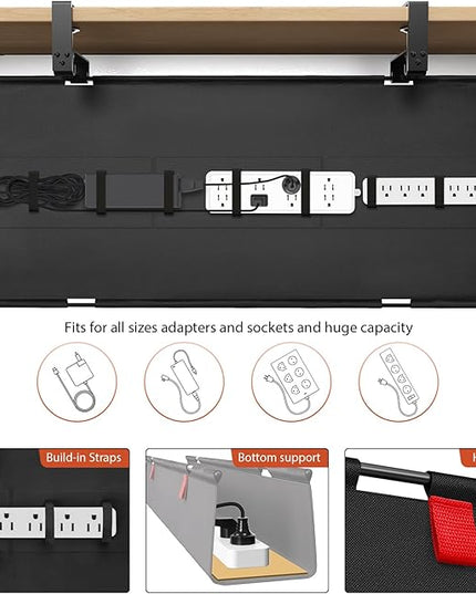 Univivi No Drill Under Desk Cable Management Tray, 36" Cord Organizer for Table, Clamp/Screw Mount Desk Cable Management, Premium Fabric Cable Management Tray for Office, Home