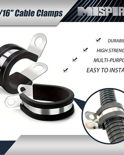 100 Pack 3/16 inch Cable Clamps, MISPIRE Stainless Steel Hose Pipe Clamps, Automotive Wire Rubber Insulated Clamps, Metal Clamps for Tube, Pipe and Wire Cord Installation