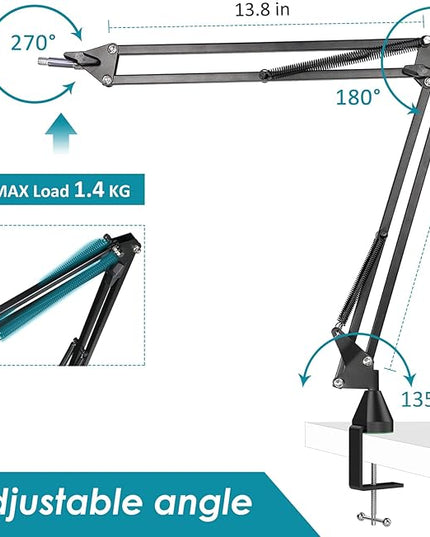 YOUSHARES MV7 Wall Mount Boom Arm Stand with Mic Windscreen and Table Mount Clamp, Mic Stand Arm with Pop Filter Compatible with Shure MV7 and Shure MV7X Microphone