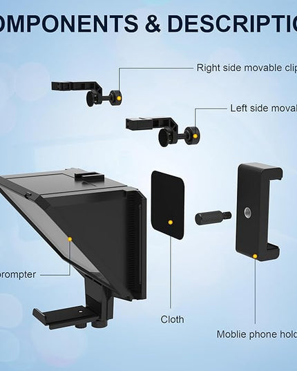 8-Inch Mobile Teleprompter, 3-in-1 Handheld/Desktop/Monitor Modes, HD 70/30 Optical Beam Splitter, Remote Control Support, Compatible with iOS & Android Tablets
