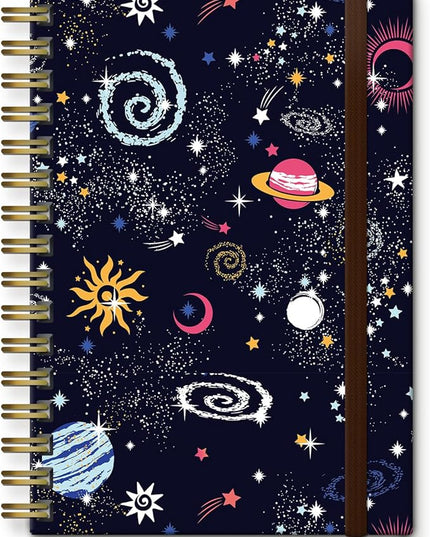 Spiral Journal Notebook, A5 Cute Notebooks for Women Men, College Ruled Hardcover Notebook for Work & Note Taking, 60 Pages Double-Wire Journals for Writing (Space Galaxy)