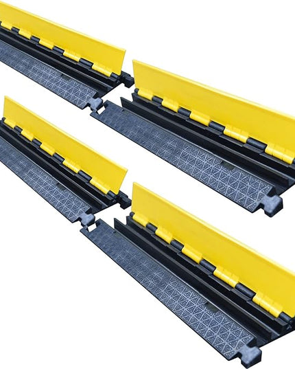 OranLite Heavy-Duty Rubber Cable Protector Ramp, Floor Cable Wire Cord Cover Speed Bumps 22000 Lbs Load Capacity, Driveway Hose Cable Ramp Protective Cover for Indoor Outdoor (Small 2-Channel x 4Pcs)