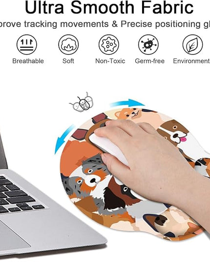 Britimes Ergonomic Mouse Pad Set with Wrist Rest Colorful Doodle Dogs Non-Slip Rubber Base Wrist Cushion Support and Coasters Mousepad with Wrist Support for Computer Keyboard and Desk
