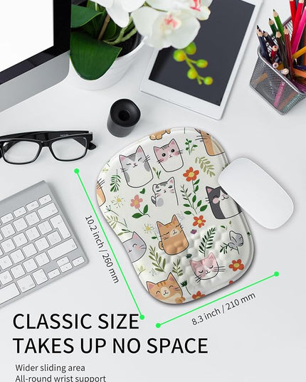 Hokafenle Ergonomic Wrist-Hugging Mouse Pad Wrist Support, U-Shaped Holding Wrist Rest Mousepad for Carpal Tunnel Pain Relief with Cushioned Memory Foam Slope Massage Bulge (10.2x8.3 in,Cute Cat)