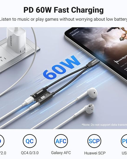 UGREEN Magnetic USB C to 3.5mm Audio Adapter and Charger 2 in 1 Hi-Res 32bit/384kHz Aux to USB C with PD 60W Fast Charging Dongle Cable for iPhone 17 Pro Max, Switch 2, Galaxy S25Ultra, iPad Pro