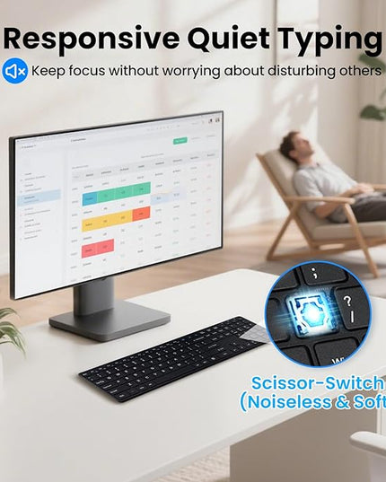 Wireless Keyboard-2.4G USB Ultra Slim Quiet Full Size Matte PC Computer Keyboard,19 Multimedia Keys,Number Pad,Plug&Play,Lag-Free Ergo,Long Battery life for Desktop,Laptop,Smart TV,MAC,Windows,QWERTY