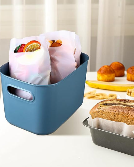 Hoolerry 8 Pieces Colorful Storage Bins with Lid, Plastic Storage Basket Organizing Container Stackable Box with Handle for Shelves Desktop Playroom Office(10.2 x 7 x 6.3 Inch,Blue)