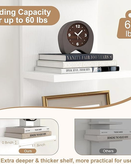 Fun Memories 4 Tier Wall Shelf Unit, Vertical Floating Shelf, Wall Mount Lack Shelving Home Decor Organizer Tall Tower Design Utility Shelving for Bedroom Living Room, White