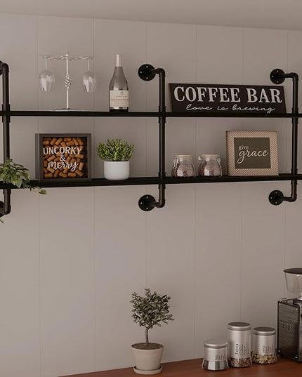 Industrial Pipe Shelf Shelving Bookcase, Wall Mounted Rustic Bookshelf, Floating Bookshelves for Wall,Retro Wood Metal Pipe Industrial Shelves for Living Room