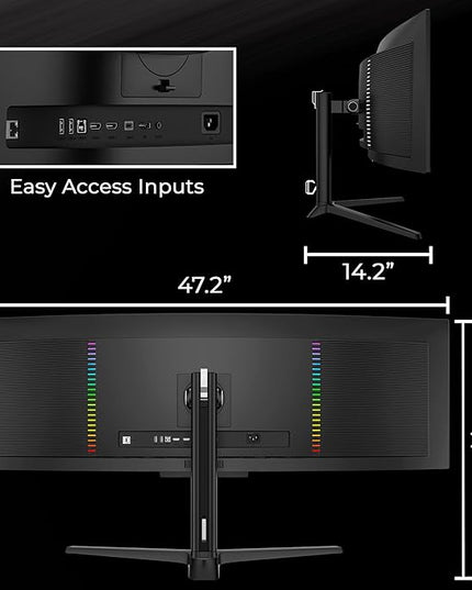 Deco Gear 49-inch Super UltraWide QD-OLED 5120 x 1440 (DQHD) Computer Monitor, 144Hz, Speaker, Adaptive-Sync, USB-C 90W, KVM, HDMI, DP, VESA Mountable, Tilt, Adjustable, 0.03ms, American Seller