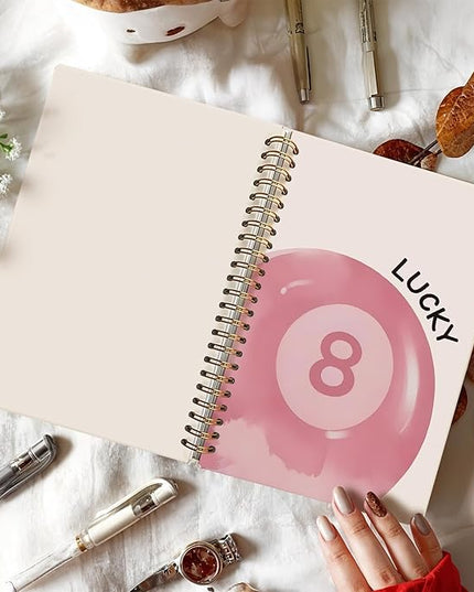 Pink 8 Ball Coquette Spiral Notebook,Preppy Aesthetic Journal Notebook, Pink Girly Notebook, Preppy Gifts for Women, Office Supplies, Hardcover Spiral Notebook 80 Sheets -160 Pages 5.5x8.3 Inch