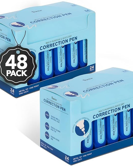 Darice Liquid Correction Pen Box of 48 - Multi-Purpose Liquid White Out Pen with Metal Tip for School, Office & Home