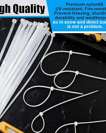 Reallnaive 500 Pcs 8 Inch Zip Ties Heavy Duty 120 Lbs Tensile Strength White Nylon Wire Cable Ties Bulk for Indoor Outdoor