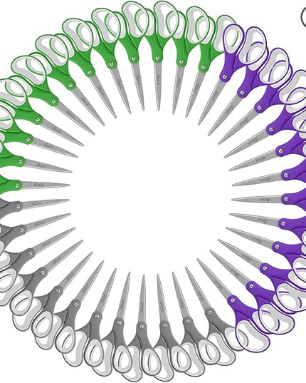 LIVINGO Sharp Scissors Bulk - 8” Scissors Set Pack of 36, Comfort Grip Shears All Purpose Cutting Paper Fabric Sewing for Home Office Middle High School Teacher Student Classroom Crafts Supplies