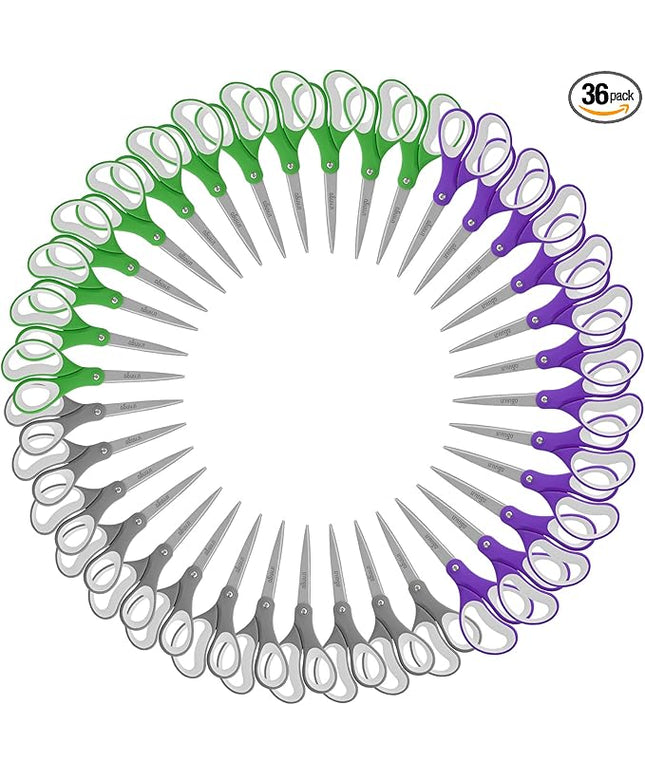 LIVINGO Sharp Scissors Bulk - 8” Scissors Set Pack of 36, Comfort Grip Shears All Purpose Cutting Paper Fabric Sewing for Home Office Middle High School Teacher Student Classroom Crafts Supplies