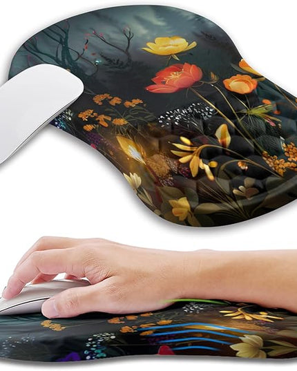 Ergonomic Mouse Pad Wrist Support with Memory Foam Massage Bulge, Carpal Tunnel Pain Relief Mousepad Wrist Rest for Mouse(12x8 inch, Midnight Forest)