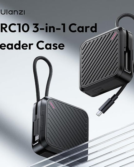 ULANZI CRC10 3-in-1 SD Card Reader Case & Holder, 13-Slot Storage for CFA/SD/TF Cards, USB 3.2 Gen2 10Gbps High-Speed Transfer, Aluminum Alloy Body, Type-C Compatible with Windows/Mac/iOS/Android