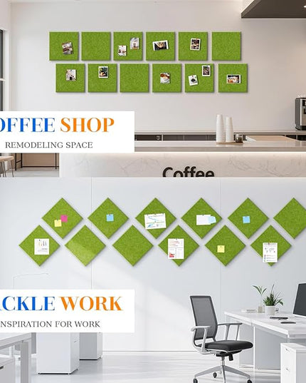DOLLAR BOSS Large Cork Board for Wall 48" x 36" x 0.5" Bulletin Board 12 Packs Corkboard Tiles Self Adhesive Felt Wall Tiles for Office Home School, Green