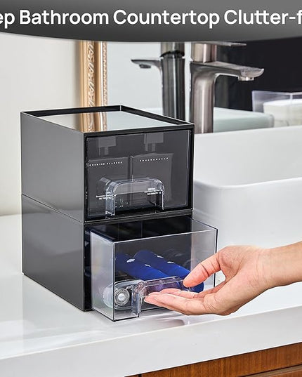 Vtopmart Black Small Stackable Storage Drawers, Cologne Organizer for Men,Plastic Containers for Vanity, Dresser,Office Desk,Bathroom Countertop Organization,Ideal for Room Decor,Gifts for Men