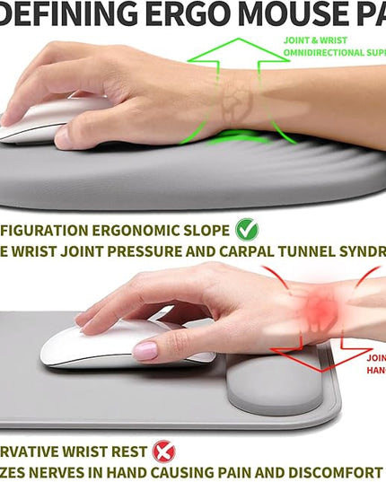 Hokafenle Ergonomic Mouse Pad Wrist Support, Terraced Slope Carpal Tunnel Wrist Pad for Mouse with Unibody Memory Foam, Wrist Rest Pain Relief Mousepad (Silvery White, 11.8x7.9 in)