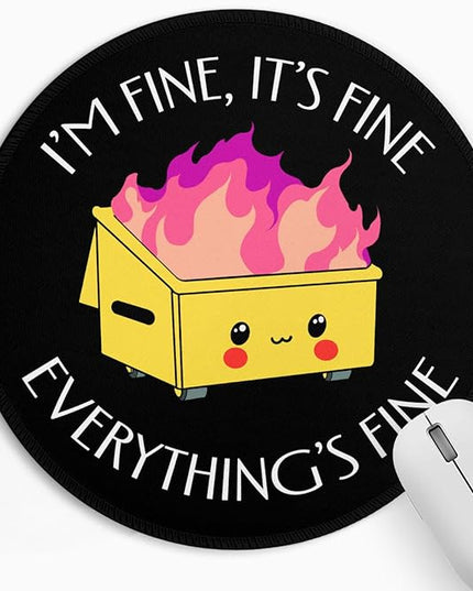 Dumpster on Fire Small Mouse Pad, Cute Funny Round Mousepad with Non-Slip Rubber Base, This is Fine Mouse Pads for Desk Accessories Laptop Gaming Office Supplies Decor(8.6 x 8.6 Inch)
