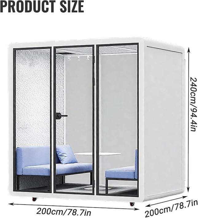 Mobile Office Pod Booth, Quiet Meeting Pod with Acoustic Panels, Sound Proof Room with Desk, Portable Removable Working Booth for Private Phone Calling Study,200cm