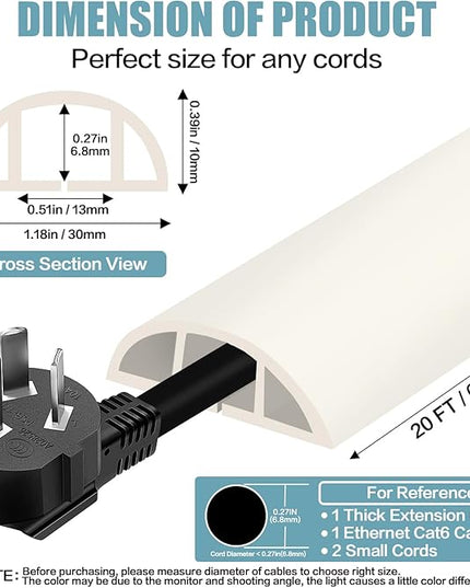 Floor Cord Cover Cable Cavity Self Adhesive Cord Hider Floor 10FT Floor Cable Management Power Cord Protector Floor Electric Cord Covers for Offices, Gym, Exhibitions (Beige, 1.18" x 20')