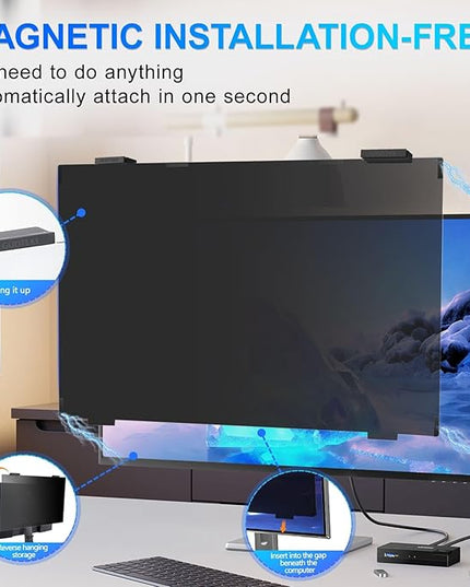 GUDTEKE Magnetic 24 Inch Privacy Screen for Computer Monitor 16:9 Aspect Ratio, Hanging Removable Anti-Blue/Glare Protector Film, Anti Spy Desktop Security Private Filter 24in