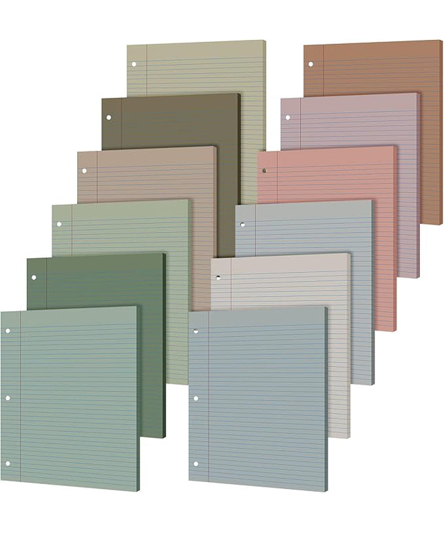 PerKoop 600 Sheets Colored Loose Leaf Paper 8.5" x 11" college ruled Lined 3 Hole Punched notebook Filler Paper for 3 Ring Binders Office School Supplies (Morandi Colors)