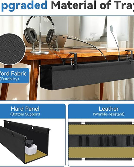 SHUWEI 36" Under Desk Cable Management Tray, Premium Fabric Cable Management for Desk, Clamp/Screw Mount Cable Tray for Office and Home (Black, 36" L)